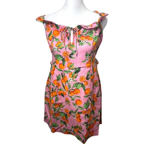 NWT FINDERS KEEPERS DRESS PINK ARANCIATA ORANGE PRINT RUFFLE MINI CUTOUT - Picture 1 of 7
